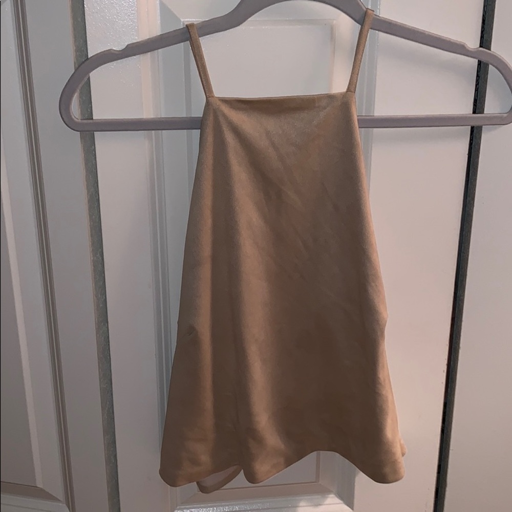 Olivaceous suede split back crop top